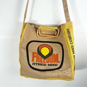 Vintage Upcycled 2 Burlap Tote Bags With Handles Freedom Hybrid Seed Farm Ag.